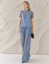 Dusty Blue Lace Wide-Leg Pants
