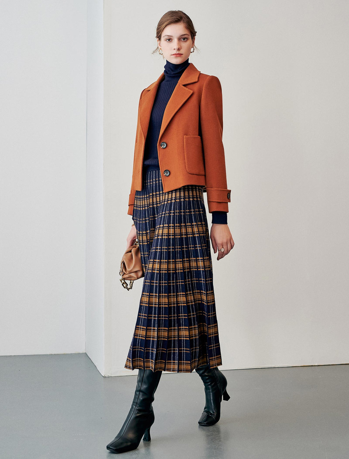 Wool Blend Plaid Skirt