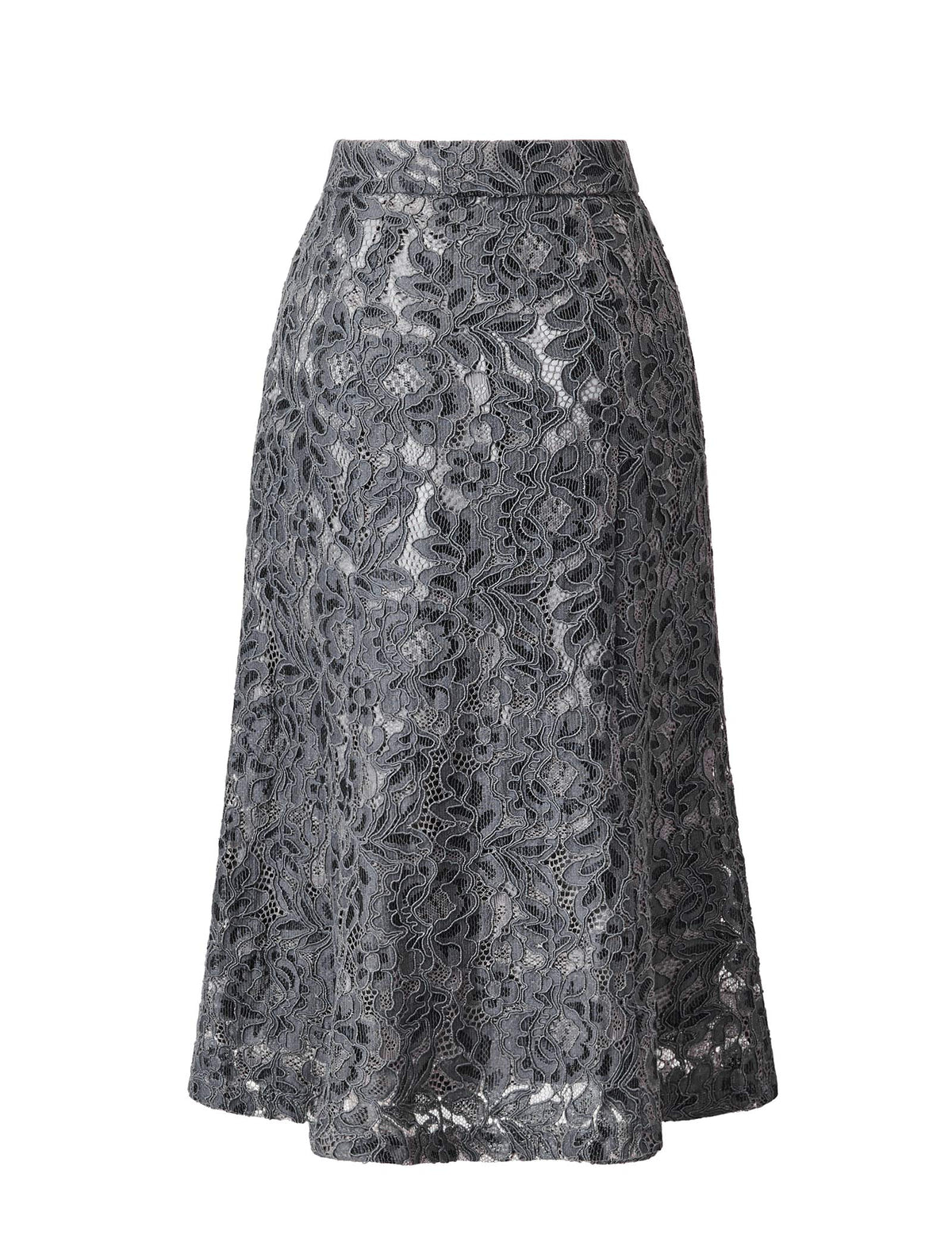 Floral Lace Flared Hem Midi Skirt