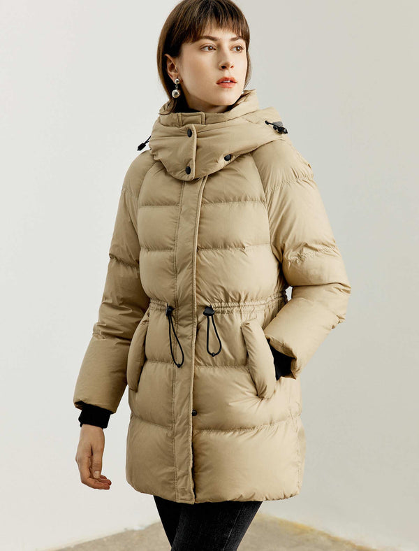 Drawstring Waist Hooded Down Jacket