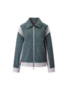 Wool Blend Color-Block Zip-Front Jacket