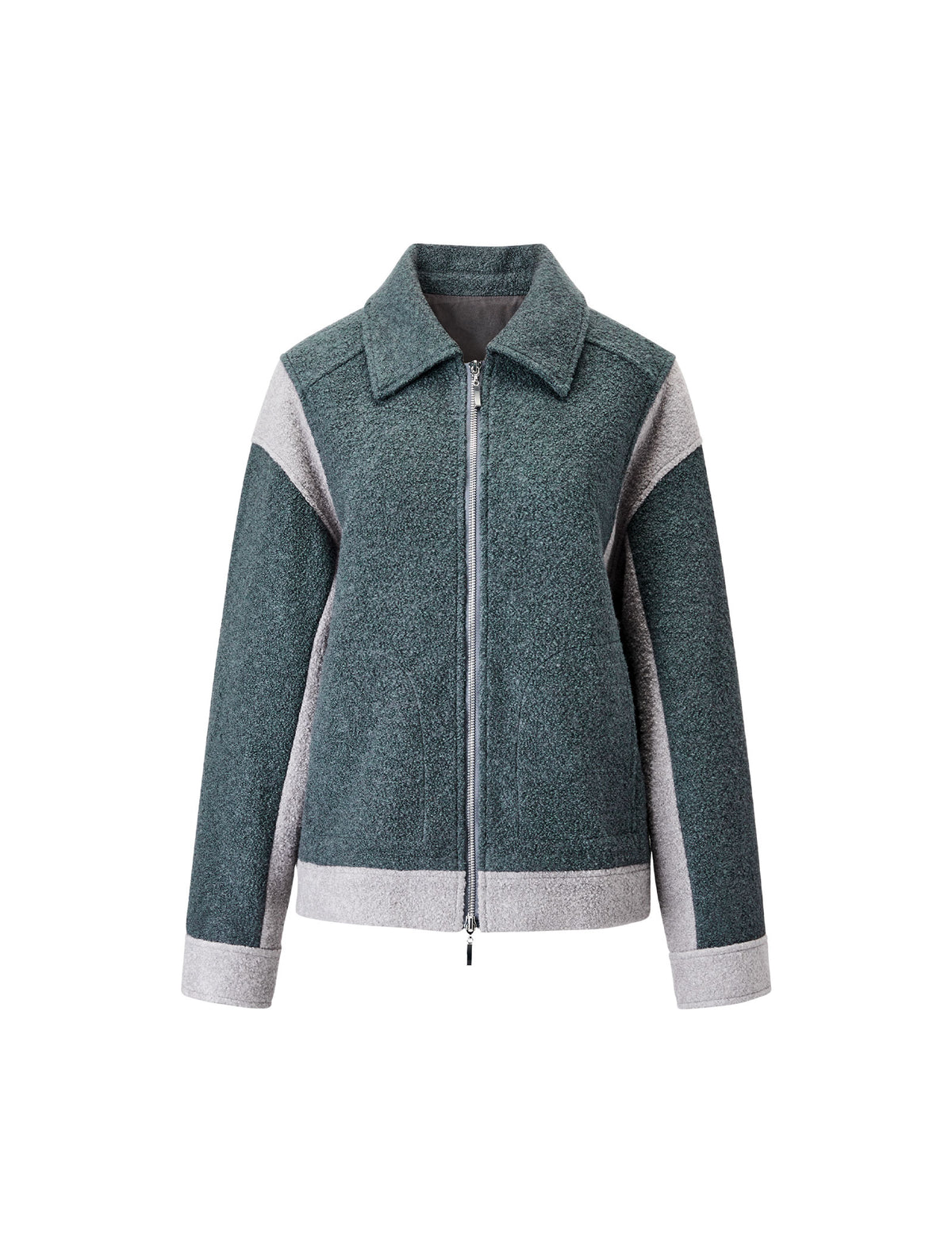 Wool Blend Color-Block Zip-Front Jacket