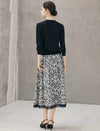 Abstract Floral Print Paneled A-Line Midi Skirt