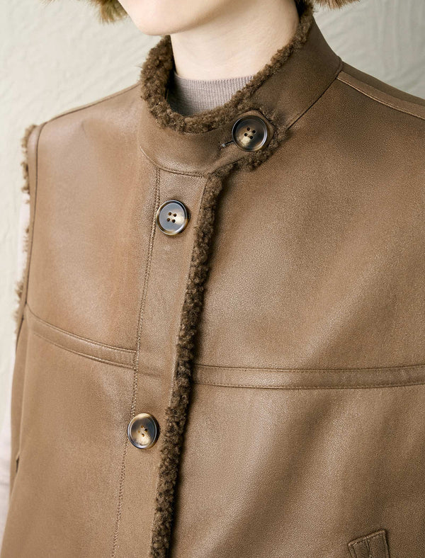Reversible Faux Shearling And Faux Leather Vest