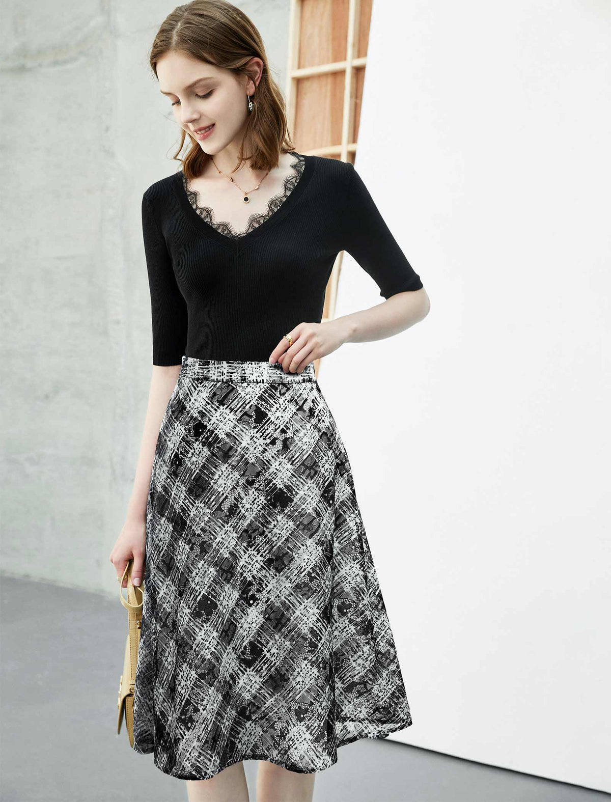 Plaid Lace Skirt