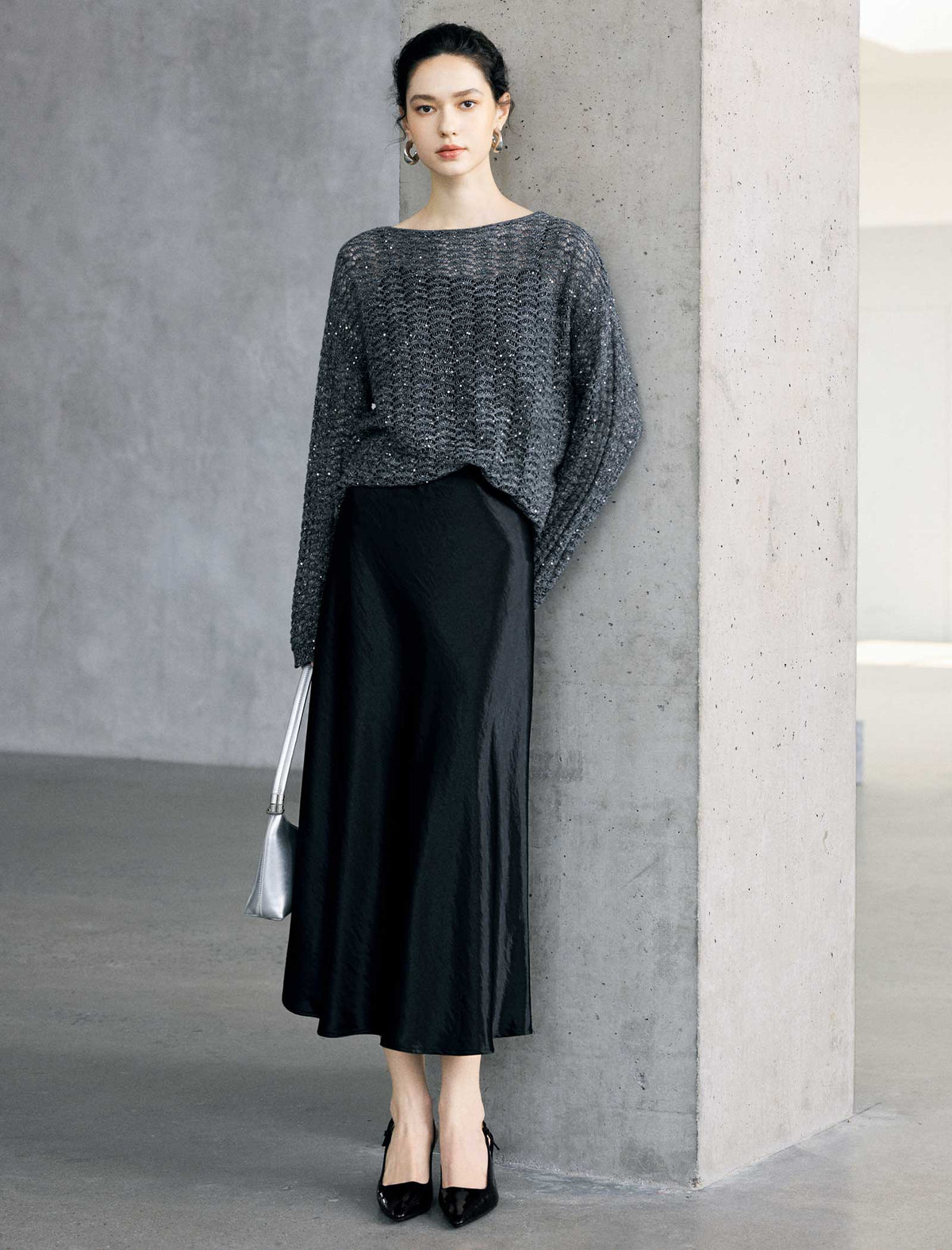 Thin Mesh Sparkly Long Sleeve Pullover