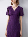 Lace Floral V-Neck Puff Sleeve Midi Dress