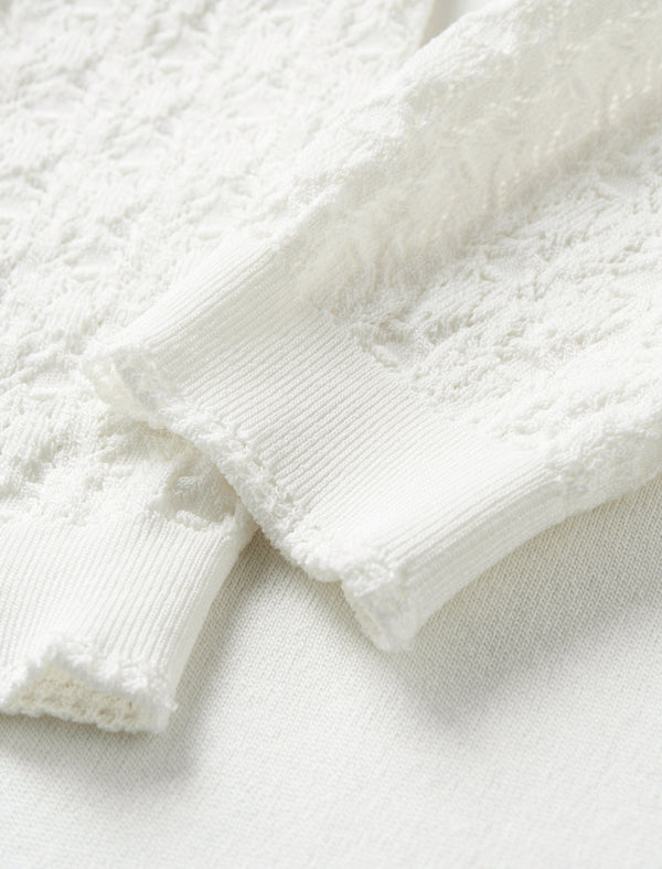 Tencel Eyelet Knit Tie-Neck Sweater