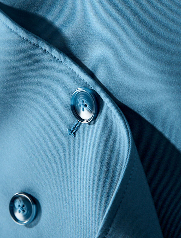 Blue Double-Breasted Trench Coat