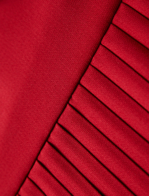 Mock Neck Pleated Midi Dress