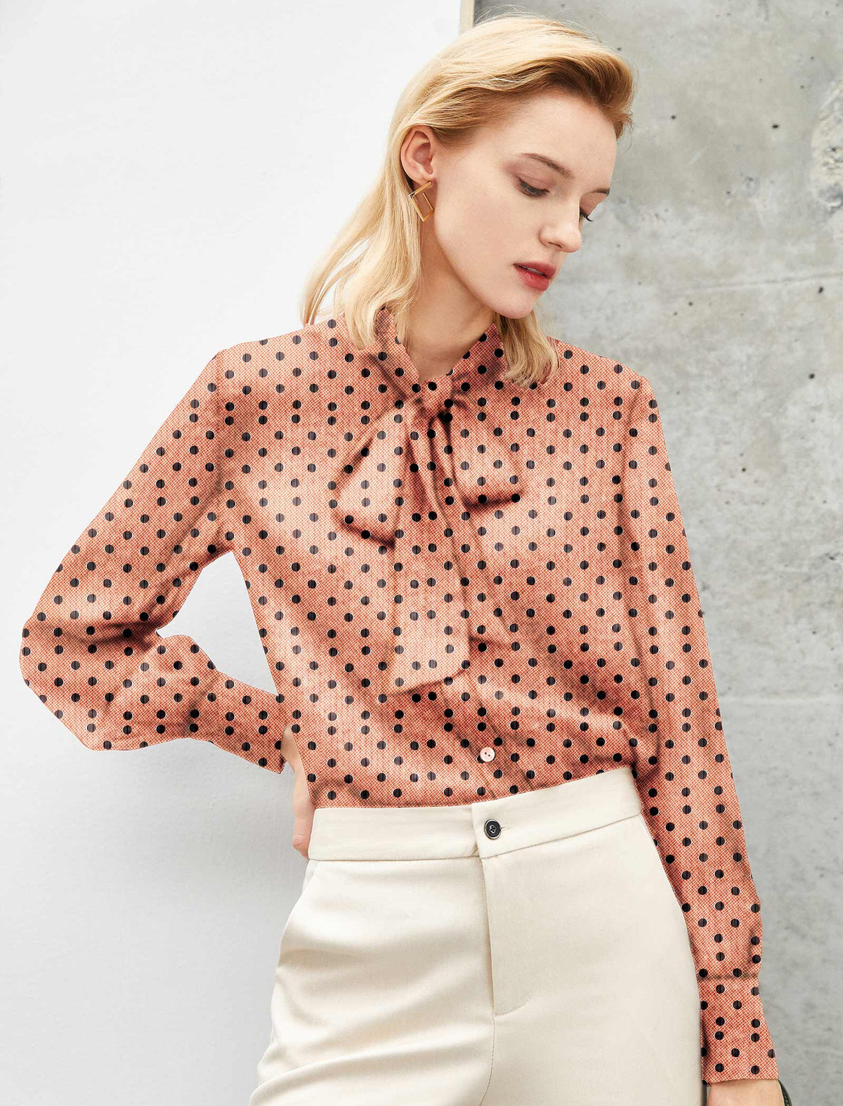 Rust Red Ditsy Print Bow Neck Blouse