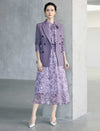 Floral Print Ruffle Neck Long Sleeve Midi Dress