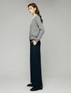 Wool Blend Cable-Knit V-Neck Button-Front Cardigan