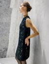 Beaded Neck 3D Floral Sleeveless Shift Dress