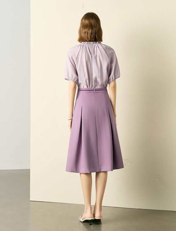 Solid Color Pleated Midi Skirt