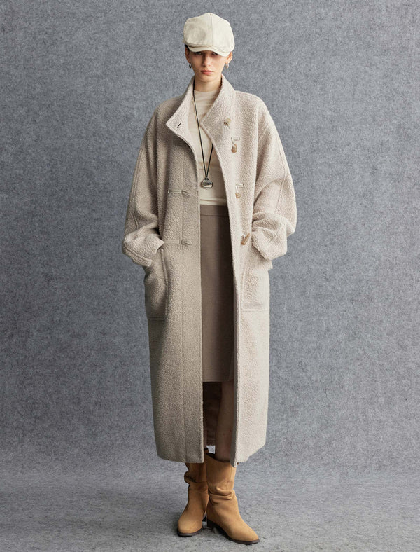 Wool-Blend Toggle Closure Duffle Coat