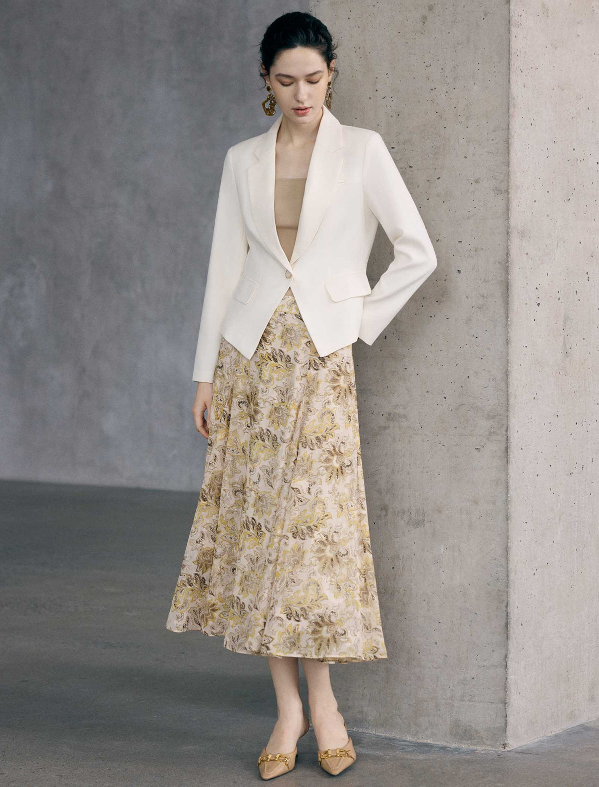 Vintage Floral Print Midi Chiffon Skirt
