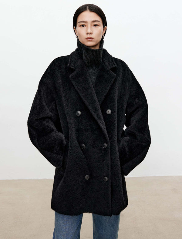 100% Alpaca Double-Breasted Wool Coat