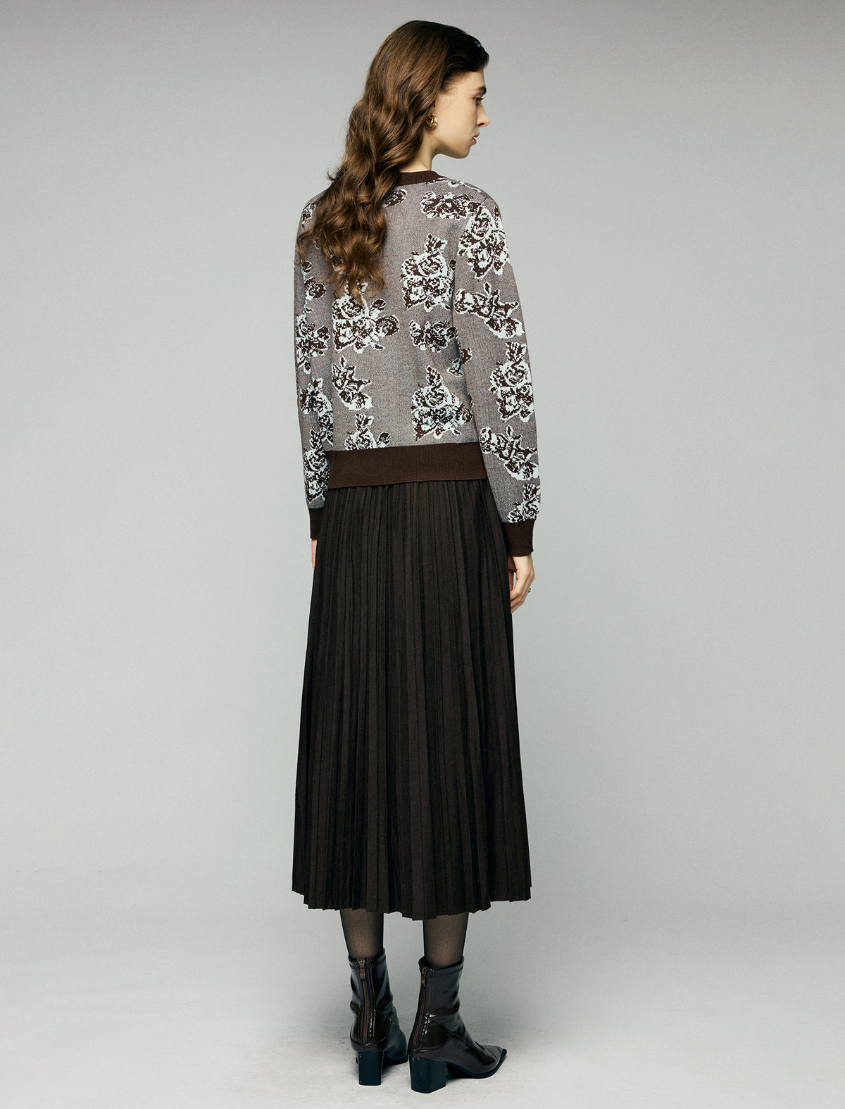 Wool Blend High-Waist Pleated A-Line Midi Skirt