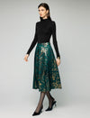Metallic Floral High-Waist A-Line Midi Skirt