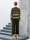 Wool Blend Striped Drop-Shoulder Button Cardigan