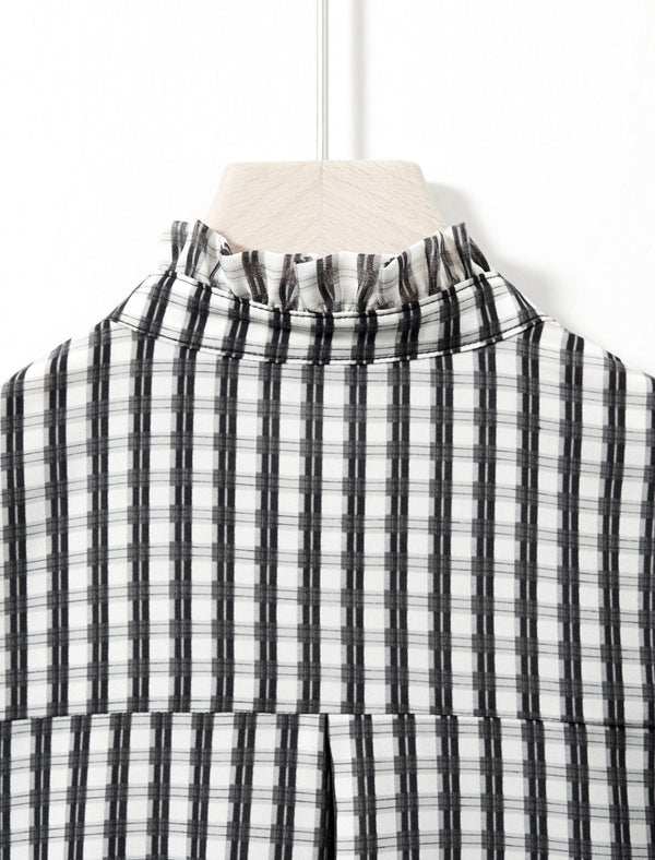 Chiffon Checkered Ruffle Detail Blouse