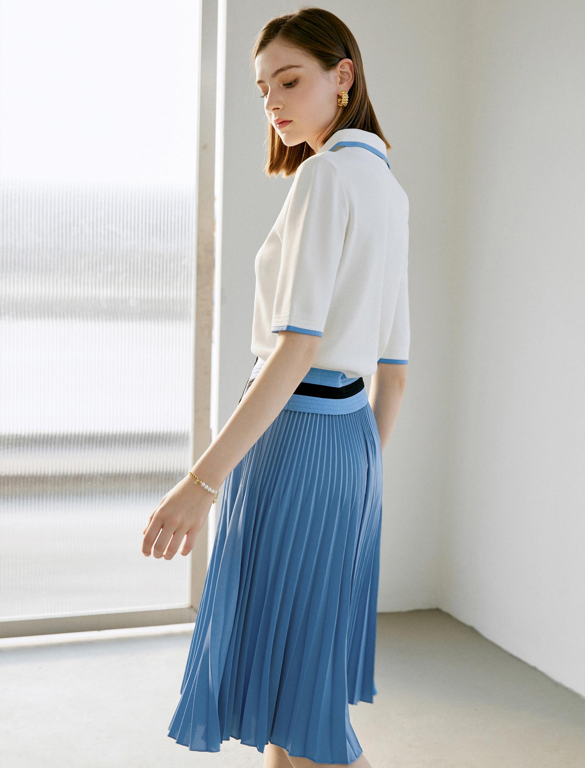 Solid Color Pleated A-Line Skirt