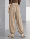 Draped Wool-Blend Ruched Waistband Lantern Pants