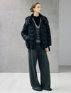 Wave-Quilted Hooded Drawstring Cropped Puffer Jacket