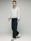Textured-Trim Contrast-Collar Button-Front Puffer Jacket