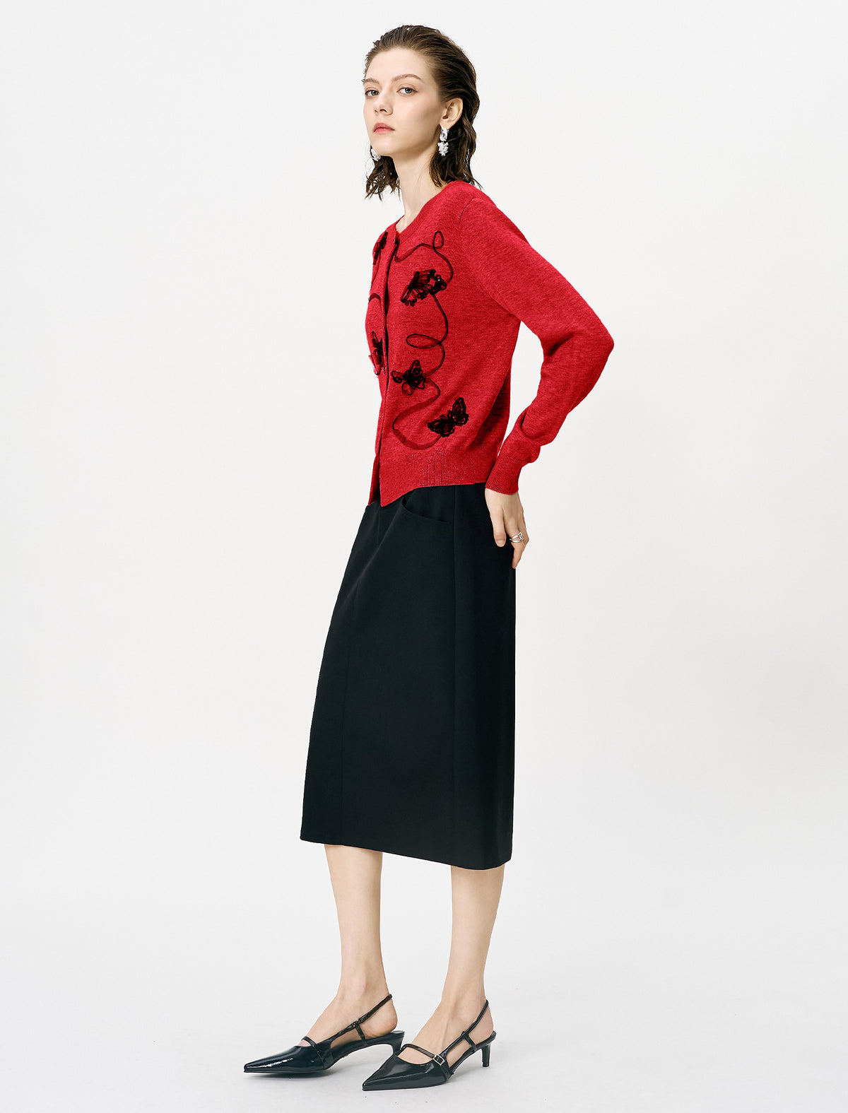 Gray Embroidered Loose Knit Cardigan