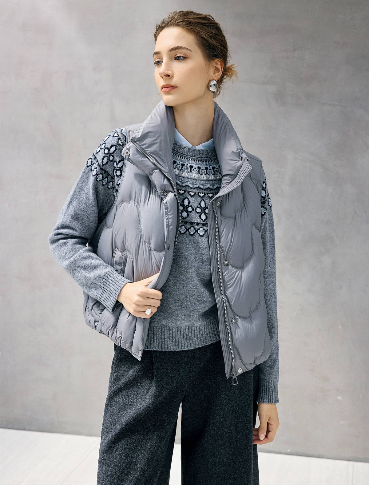 Quilted Stand-Collar Snap-Front Pocket Vest