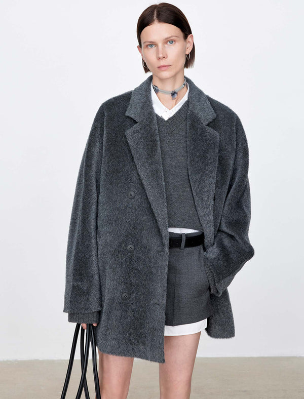 100% Alpaca Double-Breasted Wool Coat