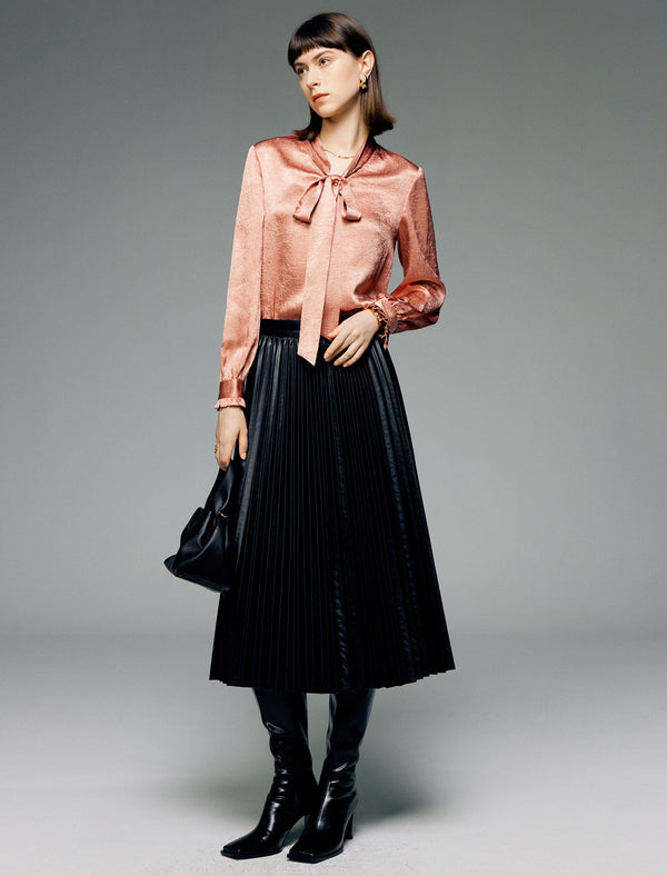 V-Neck Tie-Waist Long-Sleeve Blouse