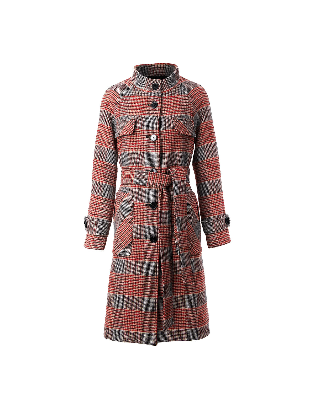 Wool Blend Knit Stand-Collar Raglan-Sleeve Coat