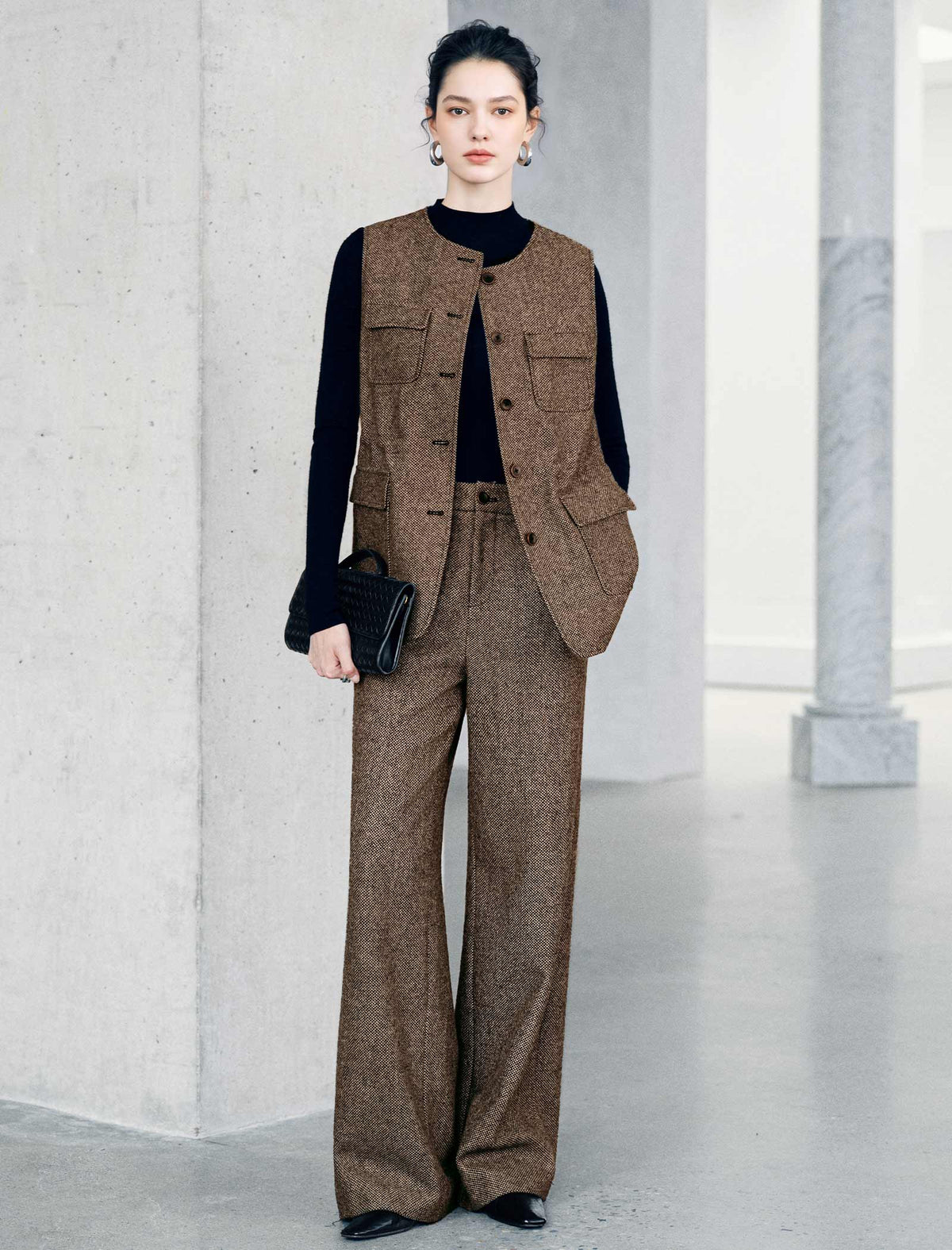 Textured High Waist Wide Leg Pants