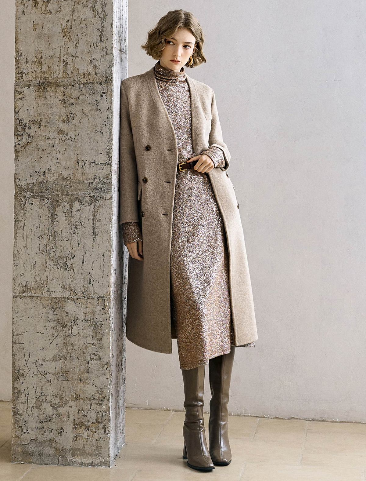 All-Over Sequin Turtleneck Midi Dress