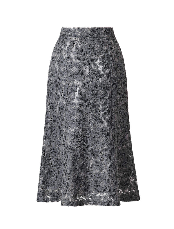 Floral Lace Flared Hem Midi Skirt