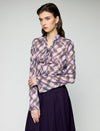 Printed Tie Neck Long Sleeve Knit Top