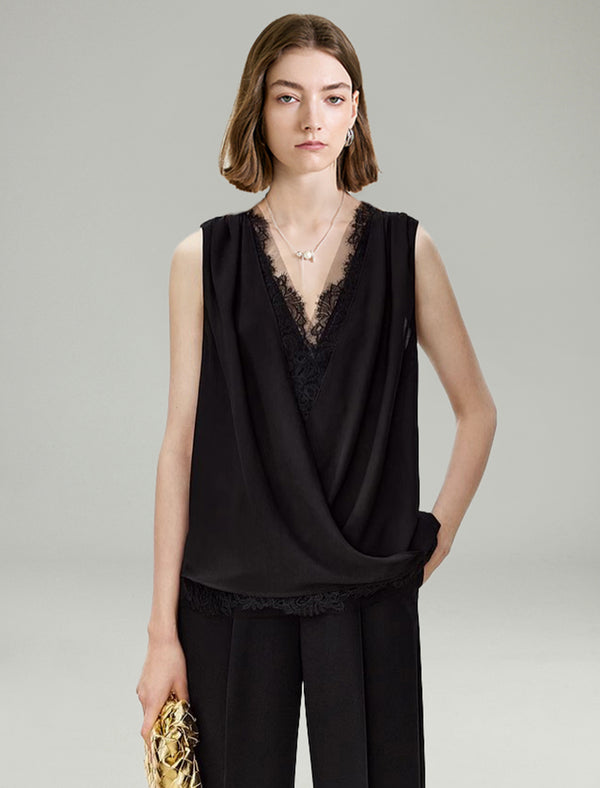 Lace Trim V-Neck Sleeveless Top