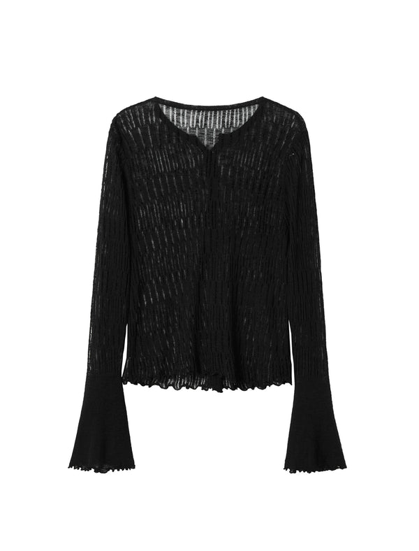 Sheer Knit Flared Sleeve Cardigan