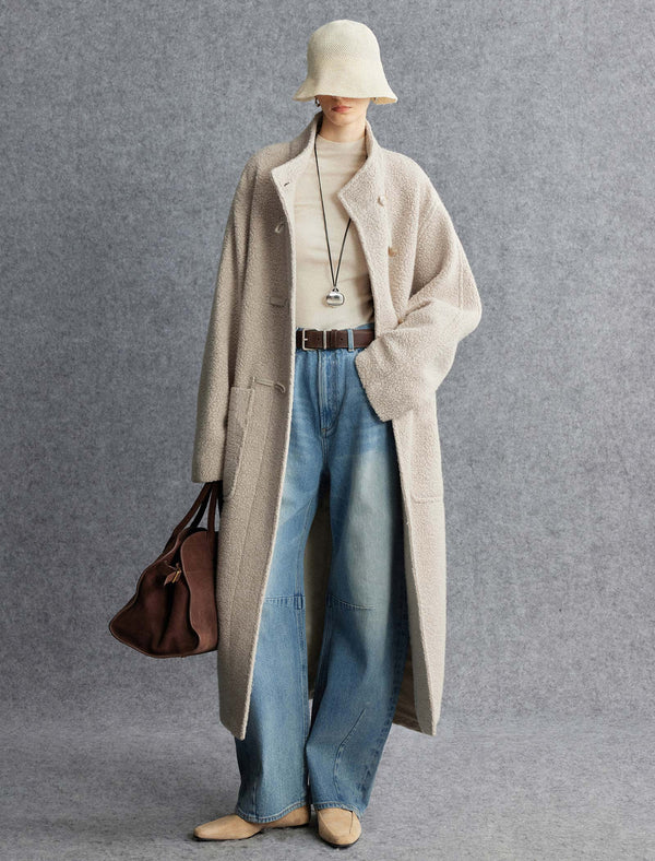 Wool-Blend Toggle Closure Duffle Coat