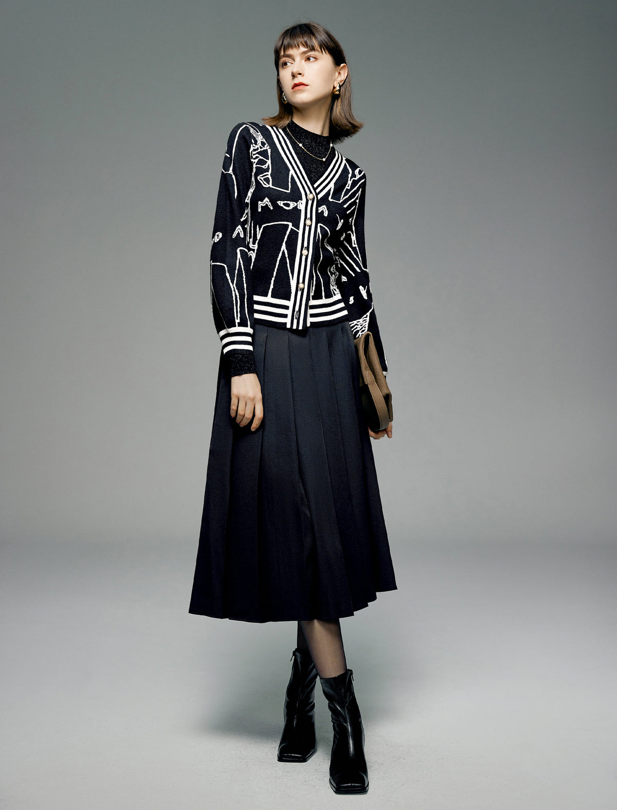 Pleated A-Line Midi Skirt