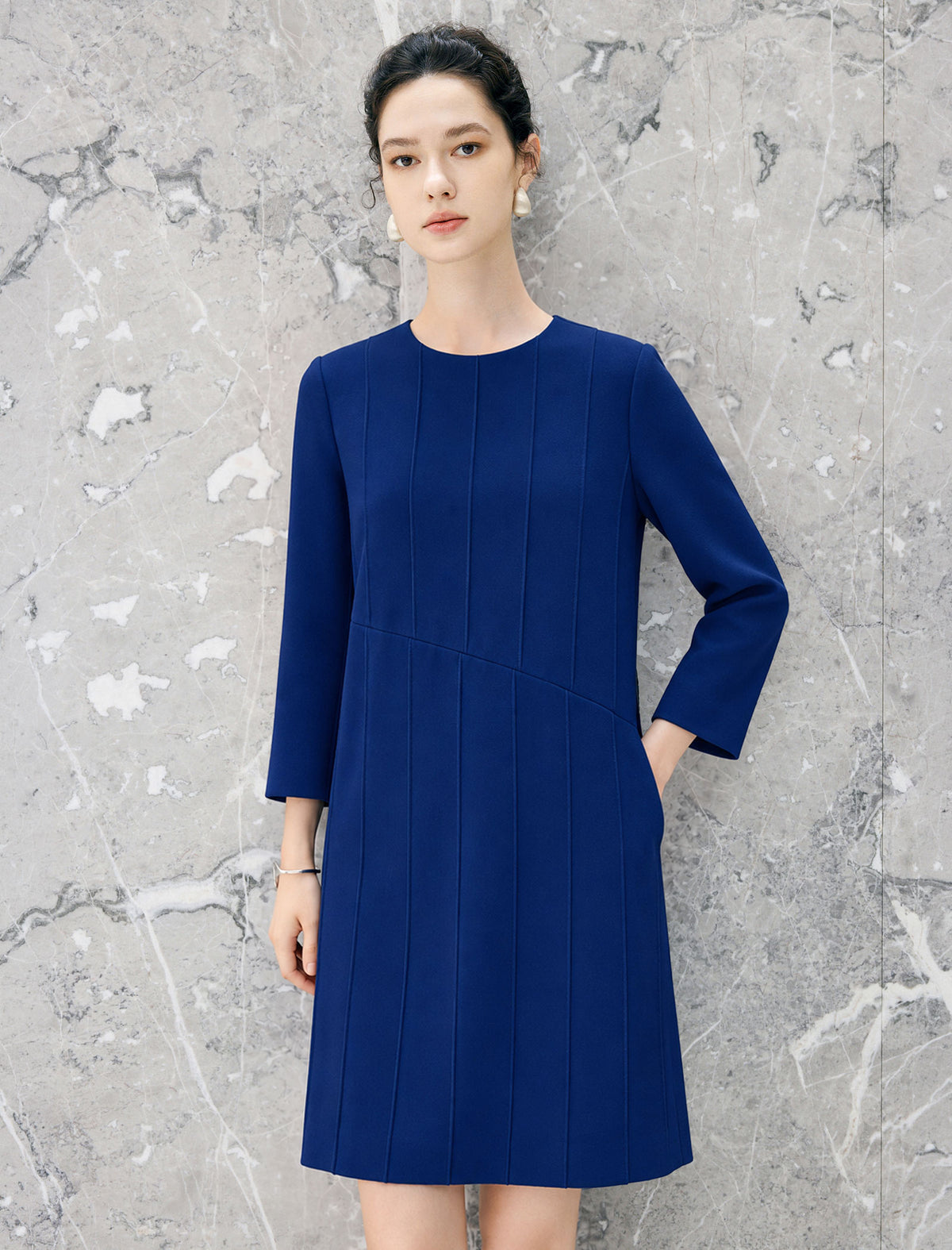 Wool Blend Quilted Button-Front Straight-Fit Dress