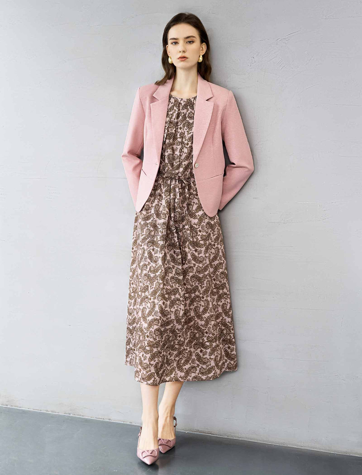 Single Button Textured Cropped Blazer