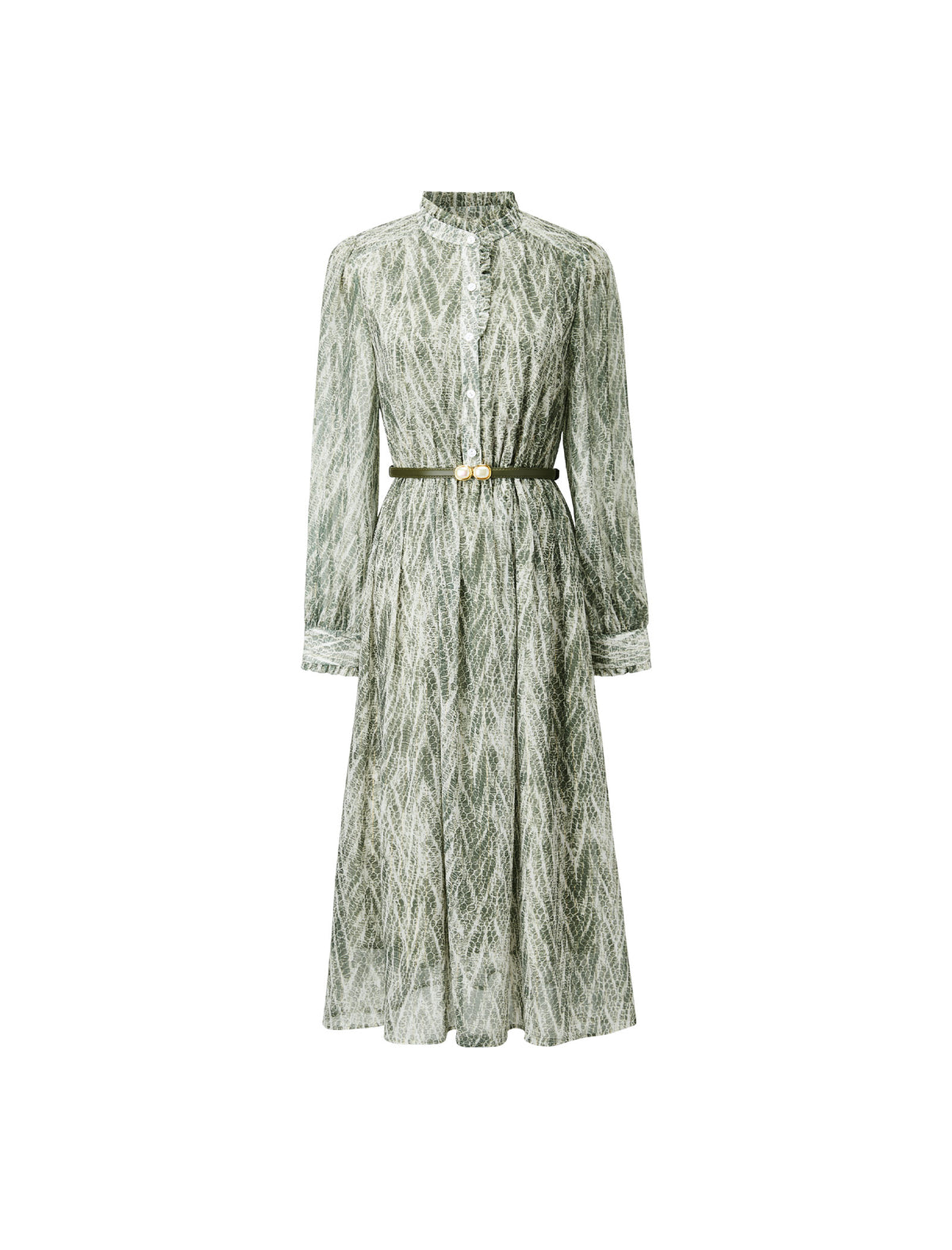 Floral Print Button-Front Belted Fitted Dress