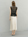 Solid Color Lace Hem Midi Skirt