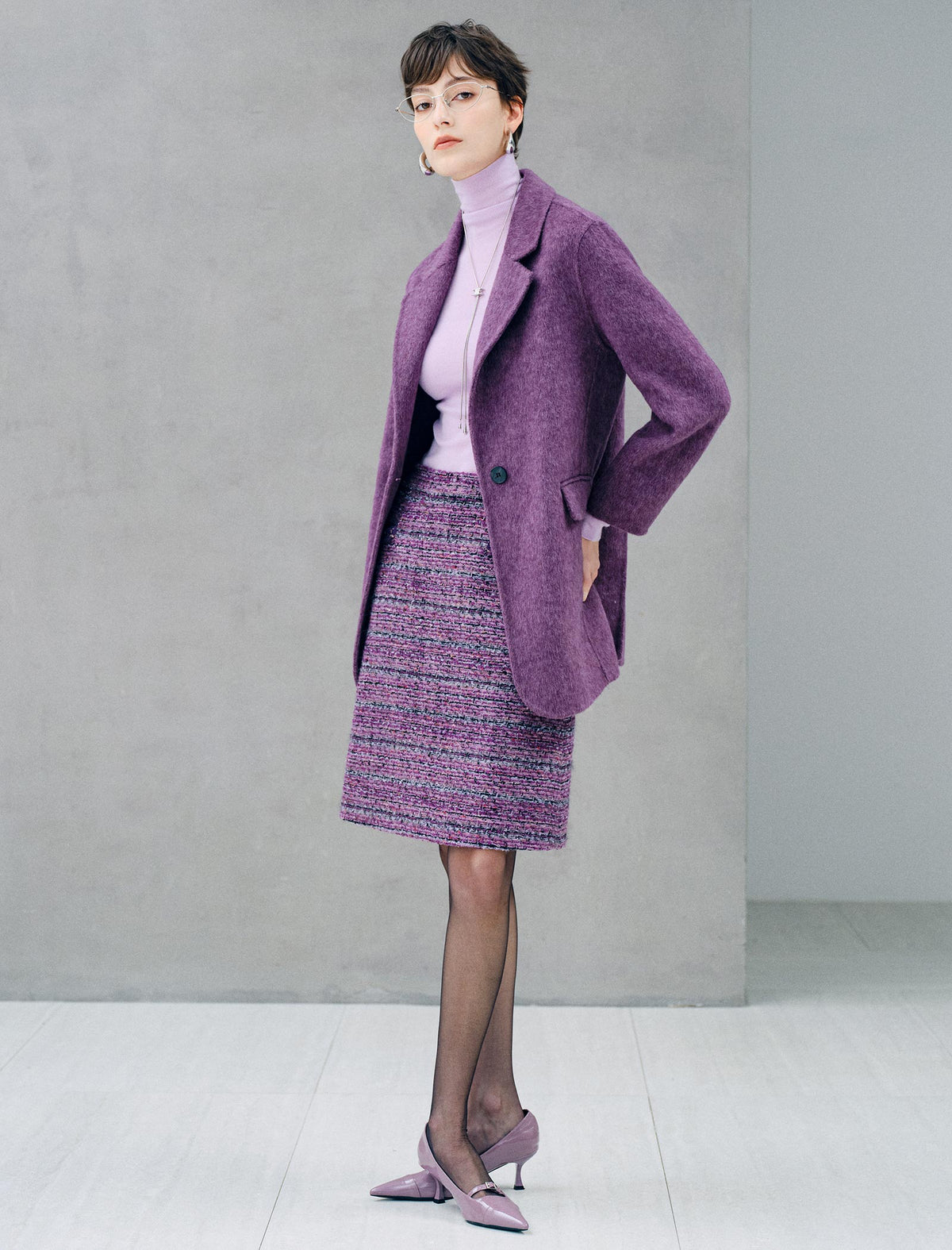 Wool Blend Single Button Lapel Coat