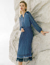 Blue Wave Print Pleated Dress