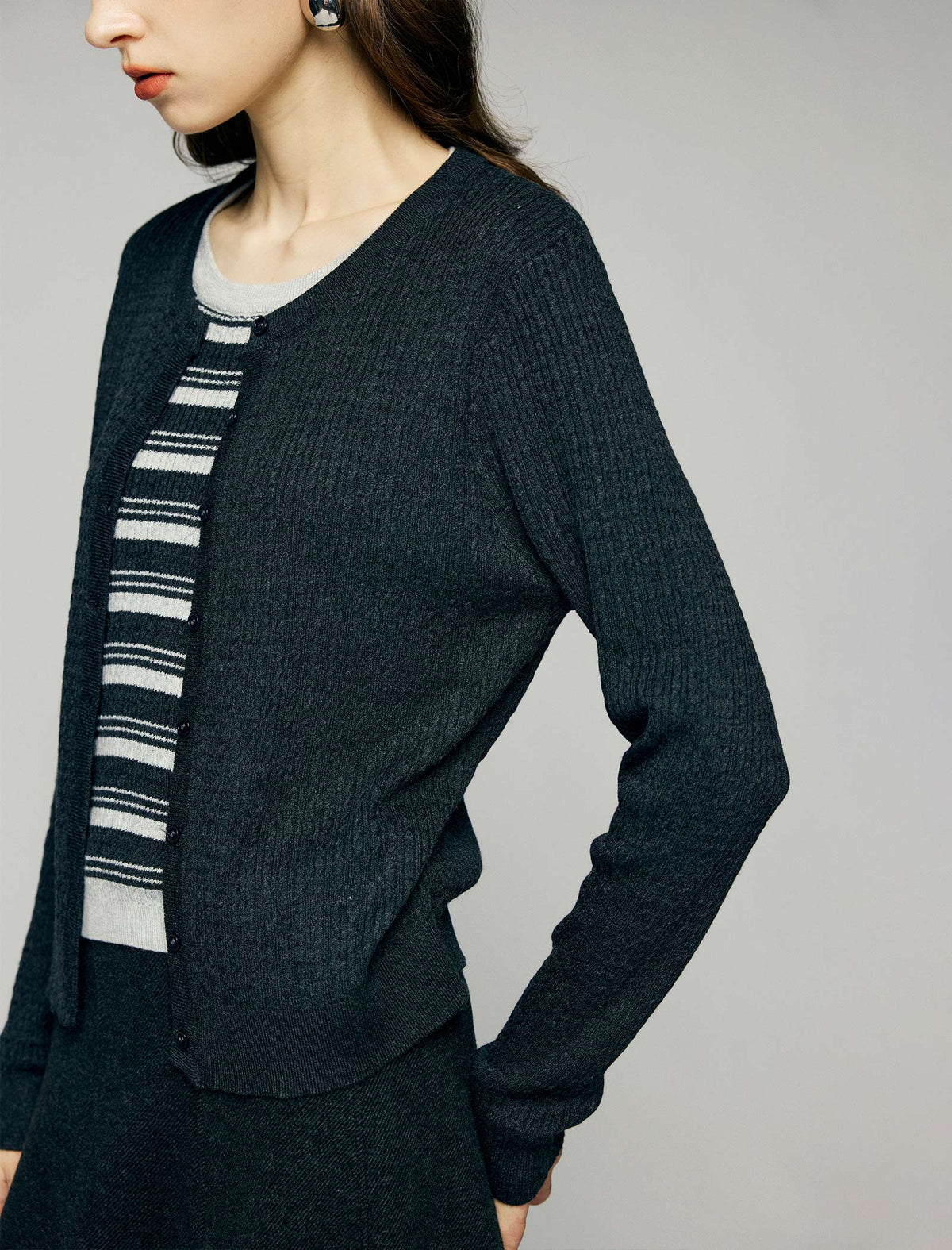 Blend Textured Long Sleeve Button Front Cardigan